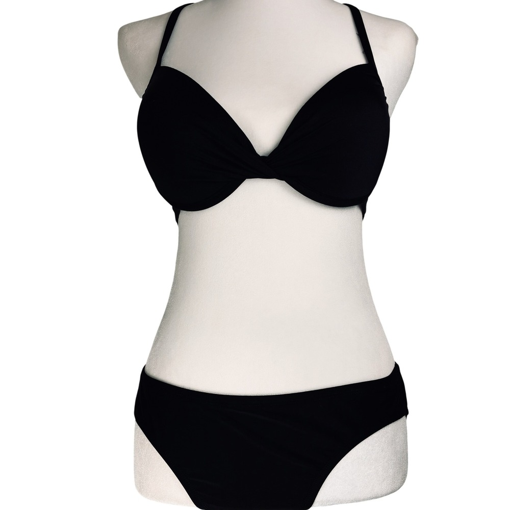 Merona Womens Black Twist Front Push Up Halter Bikini Set Size Medium
